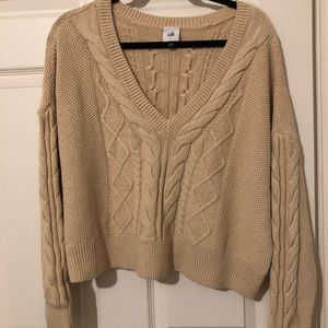 CAbi Cabled Cropped V-neck Pullover